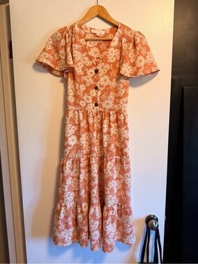 Monteau Peach Daisy Print Midi Dress